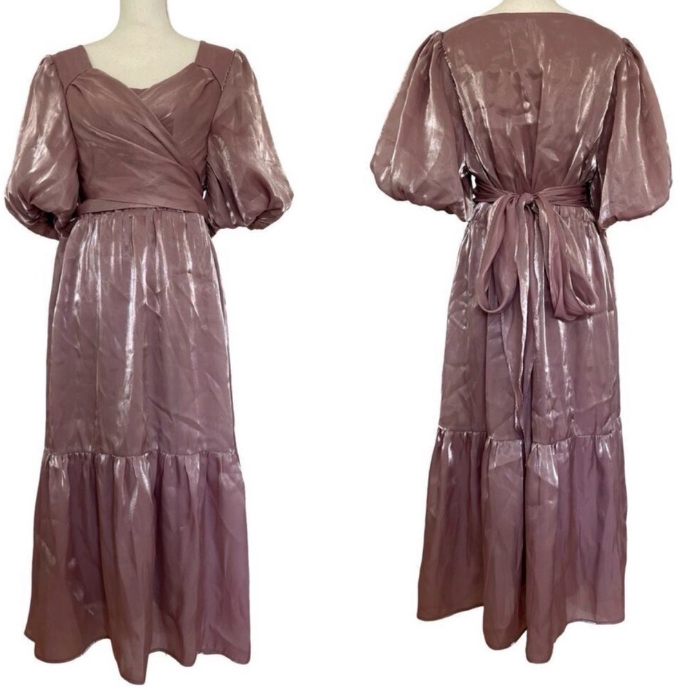 NWOT Polagram Shimmering Pink Muave Midi Dress Women's Large
